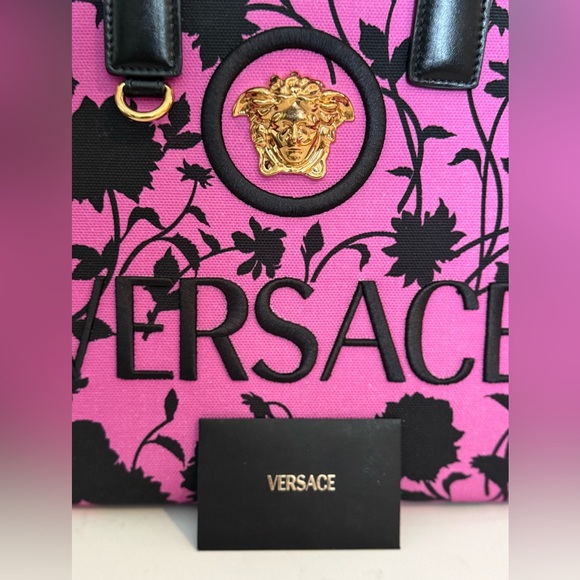 Versace La Medusa Tote Bag in Black & Pink with Crossbody Stap ~ EUC Gently Used - Picture 3 of 15